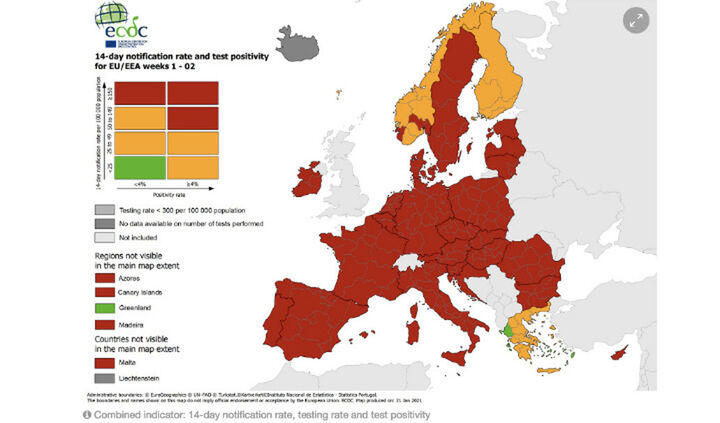 ECDC: Μόνο στην Ελλάδα «πράσινες» περιοχές στον χάρτη του κορονοϊού